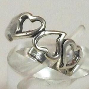 Vintage Sterling Silver Hearts Toe Ring‎ - NOS Boho Jewelry from Thailand, 925